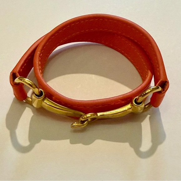 Leather Equestrian Snaffle Horse Bit Design Double Wrap Bracelet ~ Orange Gold - Picture 9 of 12
